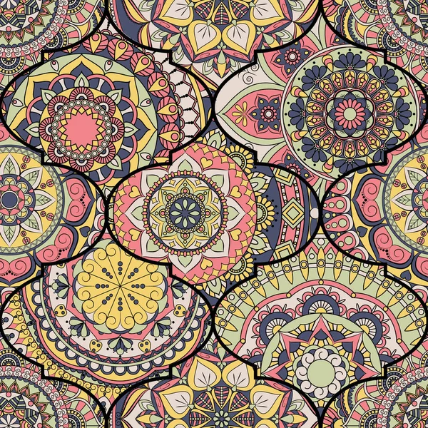 Azulejos coloridos patrón sin costura boho. Fondo de mandala. Abstra — Vector de stock