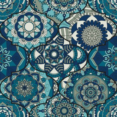 Renkli fayans boho seamless modeli. Mandala arka plan. Abstra