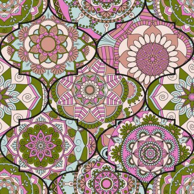 Renkli fayans boho seamless modeli. Mandala arka plan. Abstra