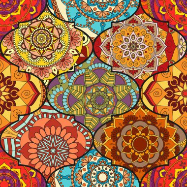 Renkli fayans boho seamless modeli. Mandala arka plan. Abstra