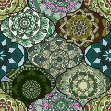 Renkli fayans boho seamless modeli. Mandala arka plan. Abstra