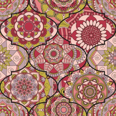Renkli fayans boho seamless modeli. Mandala arka plan. Abstra