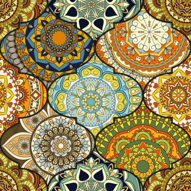 Renkli fayans boho seamless modeli. Mandala arka plan. Abstra