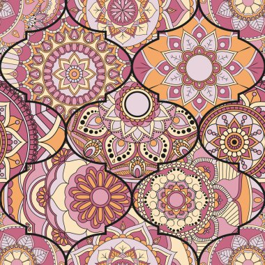 Patchwork desen. Vintage dekoratif öğeler. Elle çizilmiş backg