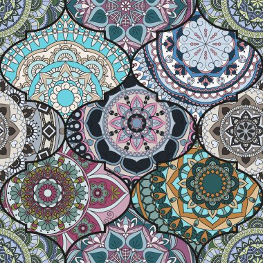 Renkli fayans boho seamless modeli. Mandala arka plan. Abstra