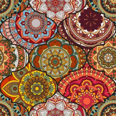 Renkli fayans boho seamless modeli. Mandala arka plan. Abstra