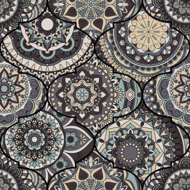 Renkli fayans boho seamless modeli. Mandala arka plan. Abstra