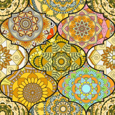 Renkli fayans boho seamless modeli. Mandala arka plan. Abstra