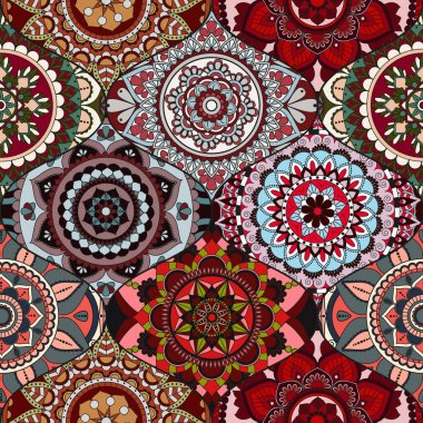 Patchwork desen. Vintage dekoratif öğeler. Elle çizilmiş backg