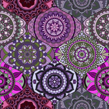 Patchwork desen. Vintage dekoratif öğeler. Elle çizilmiş backg