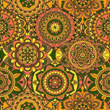 Patchwork desen. Vintage dekoratif öğeler. Elle çizilmiş backg