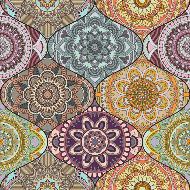 Patchwork desen. Vintage dekoratif öğeler. Elle çizilmiş backg