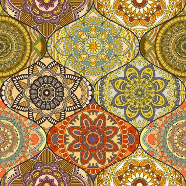 Patchwork desen. Vintage dekoratif öğeler. Elle çizilmiş backg
