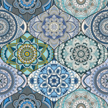 Patchwork desen. Vintage dekoratif öğeler. Elle çizilmiş backg