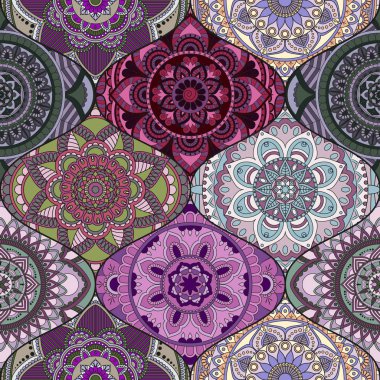 Patchwork desen. Vintage dekoratif öğeler. Elle çizilmiş backg