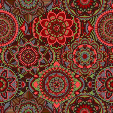 Patchwork desen. Vintage dekoratif öğeler. Elle çizilmiş backg