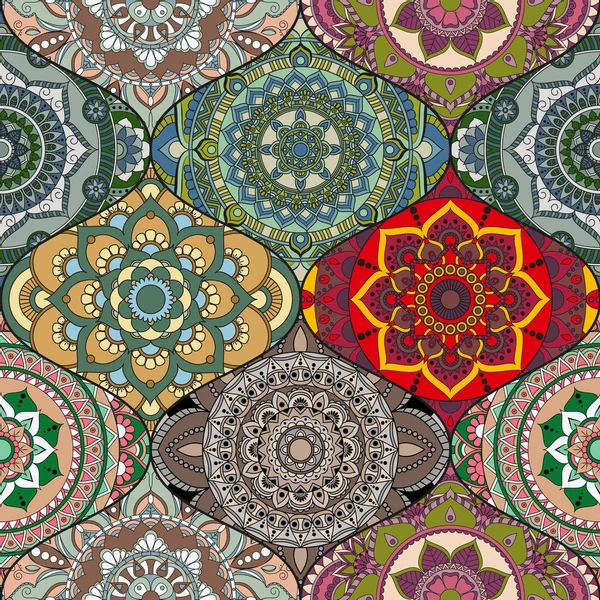 Patrón de patchwork. Elementos decorativos vintage. Retroceso dibujado a mano — Vector de stock