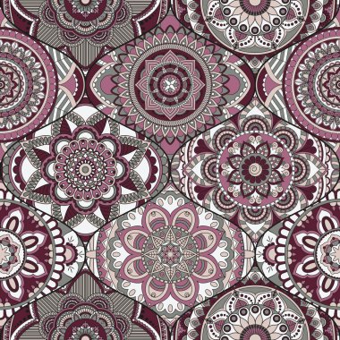 Patchwork desen. Vintage dekoratif öğeler. Elle çizilmiş backg