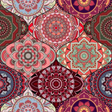 Patchwork desen. Vintage dekoratif öğeler. Elle çizilmiş backg