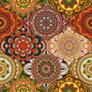 Patchwork desen. Vintage dekoratif öğeler. Elle çizilmiş backg