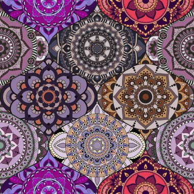 Patchwork desen. Vintage dekoratif öğeler. Elle çizilmiş backg