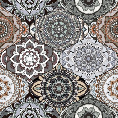 Patchwork desen. Vintage dekoratif öğeler. Elle çizilmiş backg