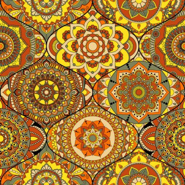 Patchwork desen. Vintage dekoratif öğeler. Elle çizilmiş backg