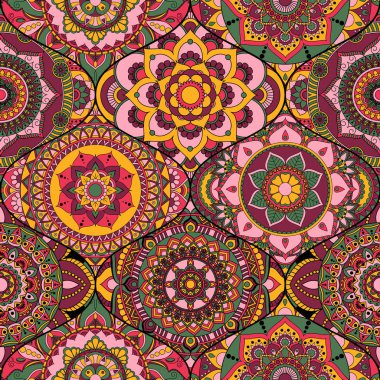 Patchwork desen. Vintage dekoratif öğeler. Elle çizilmiş backg