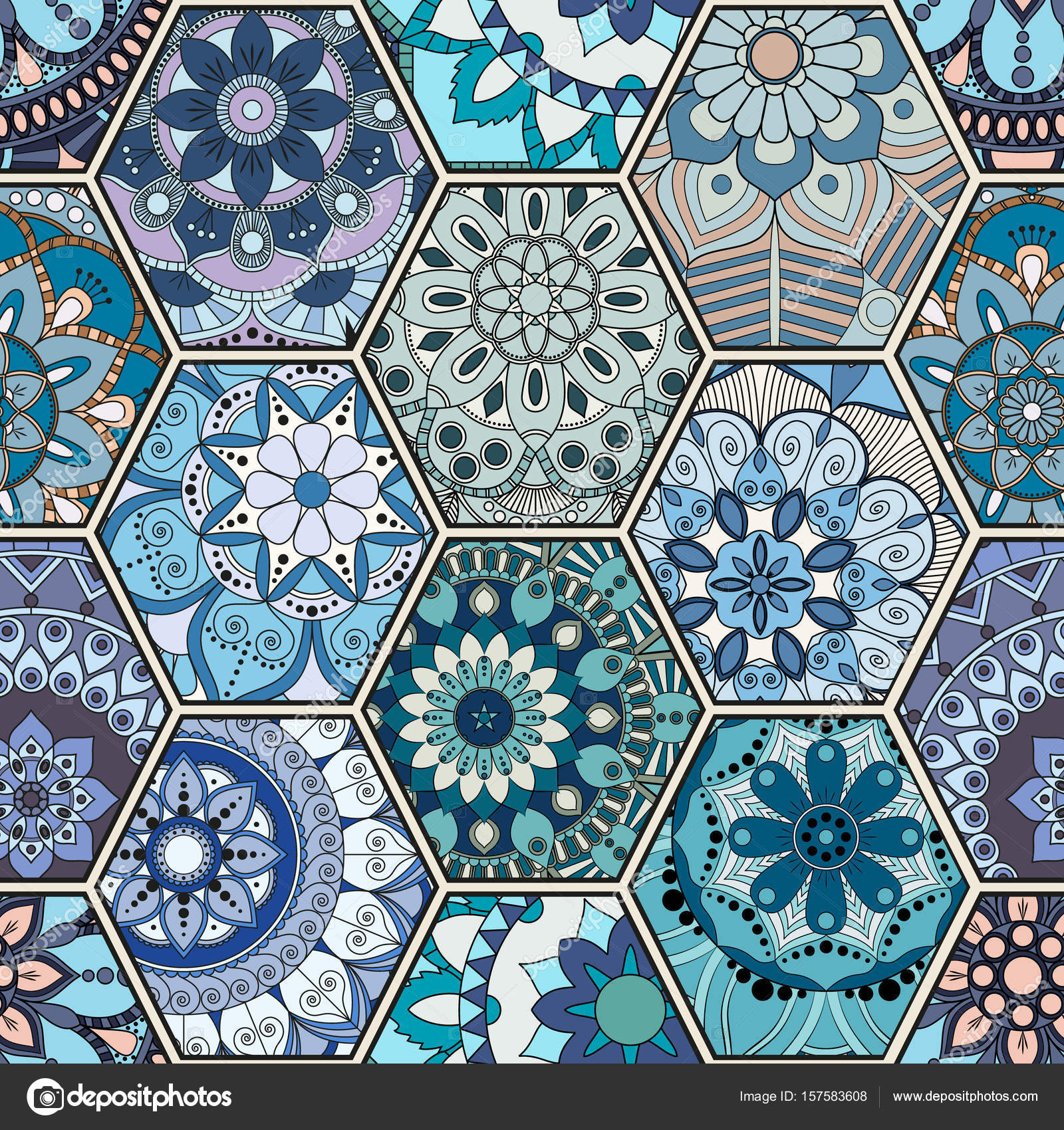 高級東洋タイル シームレス パターン カラフルな花柄パッチワーク ストックベクター C Boroday Alena Mail Ru