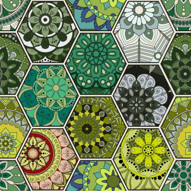 Lüks oryantal kiremit seamless modeli. Renkli çiçek patchwork