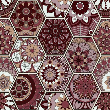 Lüks oryantal kiremit seamless modeli. Renkli çiçek patchwork
