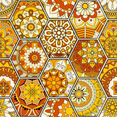 Lüks oryantal kiremit seamless modeli. Renkli çiçek patchwork