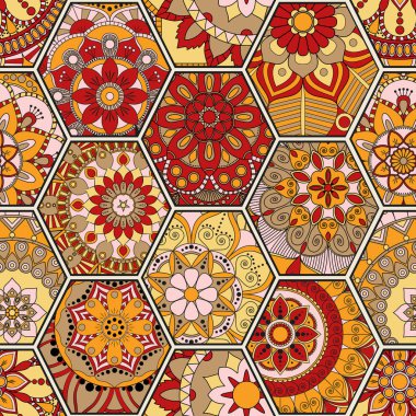 Lüks oryantal kiremit seamless modeli. Renkli çiçek patchwork