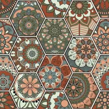 Lüks oryantal kiremit seamless modeli. Renkli çiçek patchwork