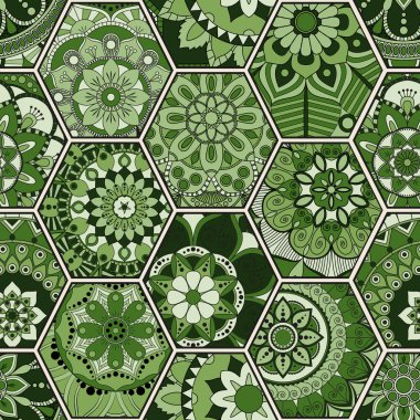 Lüks oryantal kiremit seamless modeli. Renkli çiçek patchwork