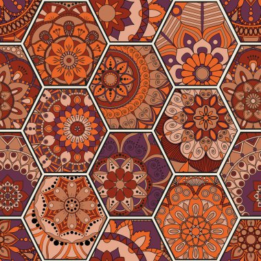 Lüks oryantal kiremit seamless modeli. Renkli çiçek patchwork