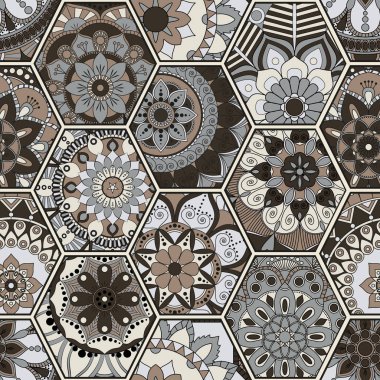 Lüks oryantal kiremit seamless modeli. Renkli çiçek patchwork