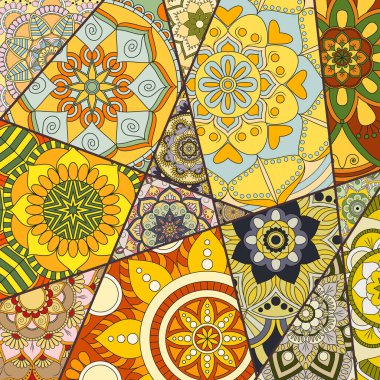 Patchwork desen. Vintage dekoratif öğeler. Elle çizilmiş backg