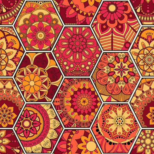 Lüks oryantal kiremit seamless modeli. Renkli çiçek patchwork
