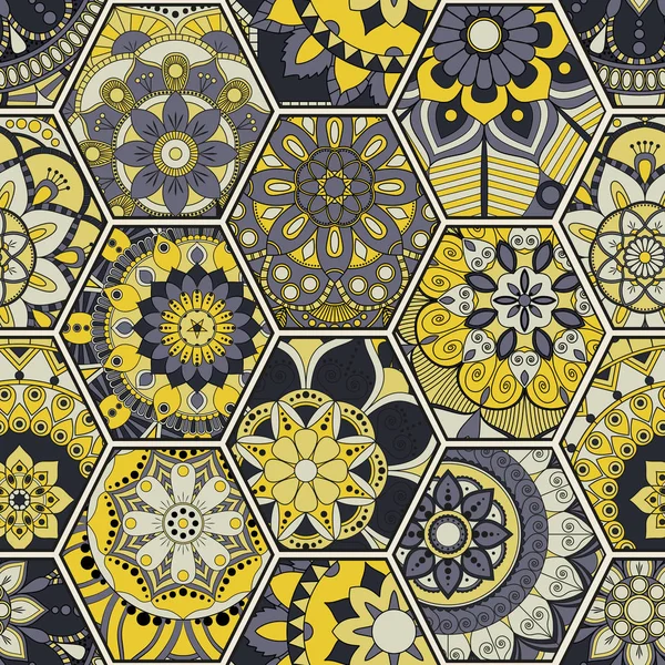 Azulejo oriental de lujo patrón sin costura. Patchwork floral colorido — Vector de stock