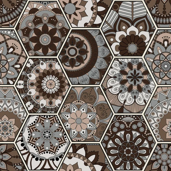 Azulejo oriental de lujo patrón sin costura. Patchwork floral colorido — Vector de stock