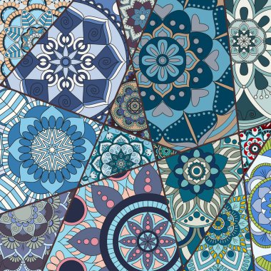 Patchwork desen. Vintage dekoratif öğeler. Elle çizilmiş backg