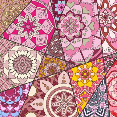 Patchwork desen. Vintage dekoratif öğeler. Elle çizilmiş backg