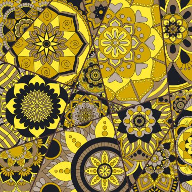 Patchwork desen. Vintage dekoratif öğeler. Elle çizilmiş backg