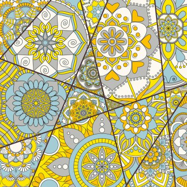 Patchwork desen. Vintage dekoratif öğeler. Elle çizilmiş backg