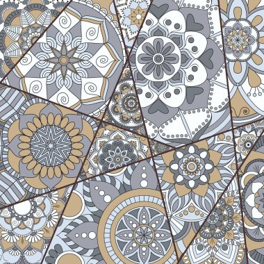 Patchwork desen. Vintage dekoratif öğeler. Elle çizilmiş backg