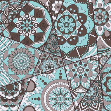 Patchwork desen. Vintage dekoratif öğeler. Elle çizilmiş backg