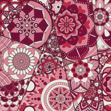 Patchwork desen. Vintage dekoratif öğeler. Elle çizilmiş backg