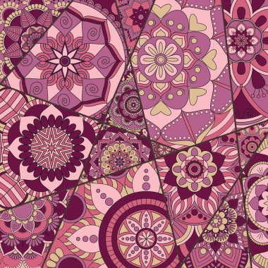 Patchwork desen. Vintage dekoratif öğeler. Elle çizilmiş backg