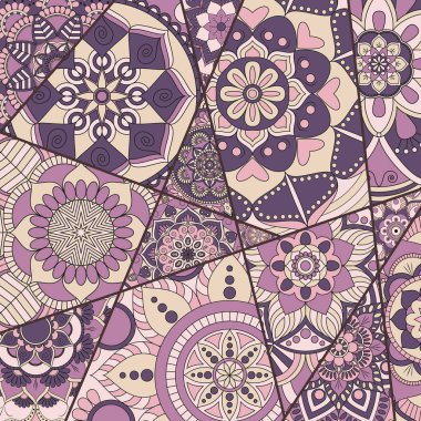 Patchwork desen. Vintage dekoratif öğeler. Elle çizilmiş backg